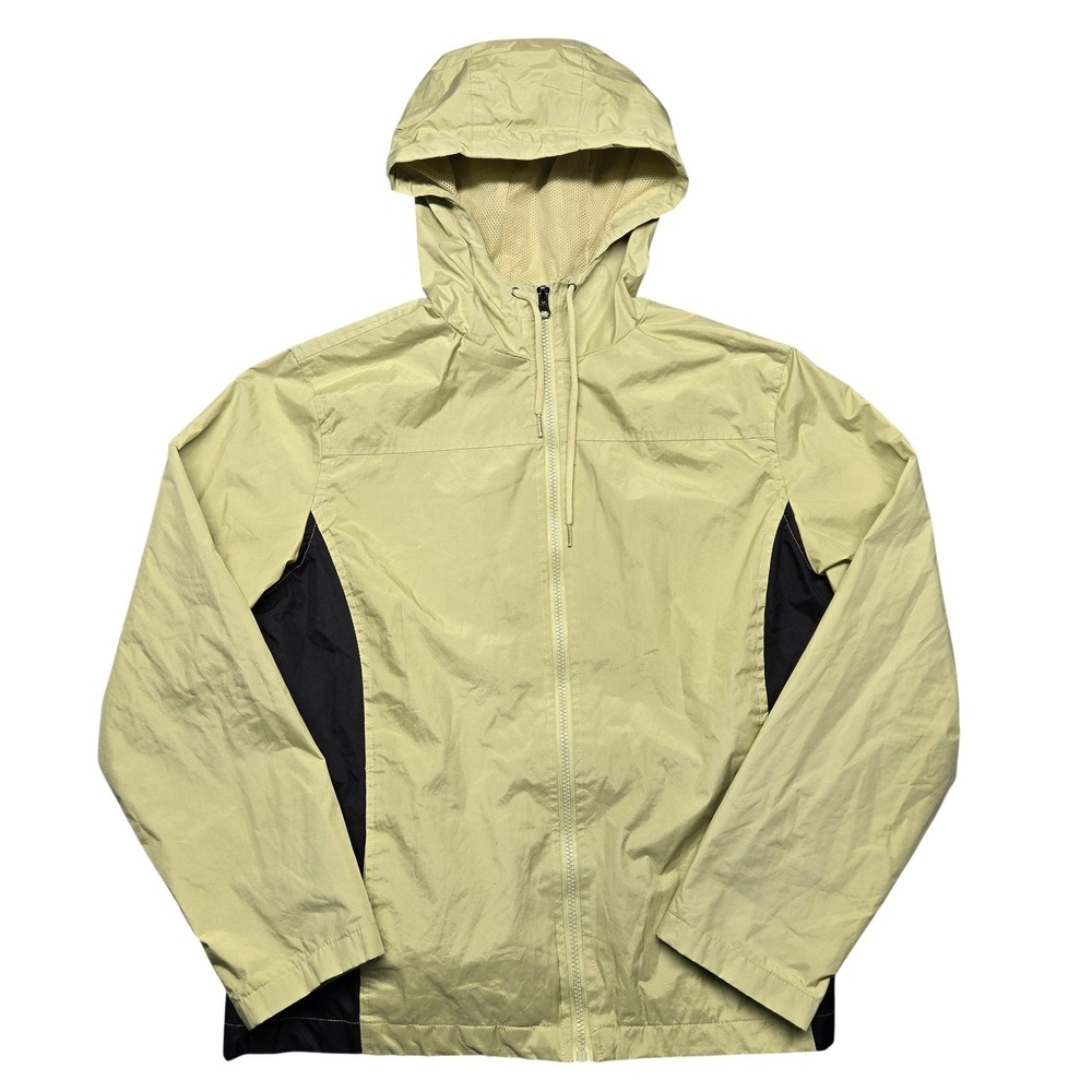 Kenpo‎ Jacket Mens Medium Yellow Hooded Windbreaker Lightweight Zip Colorblock